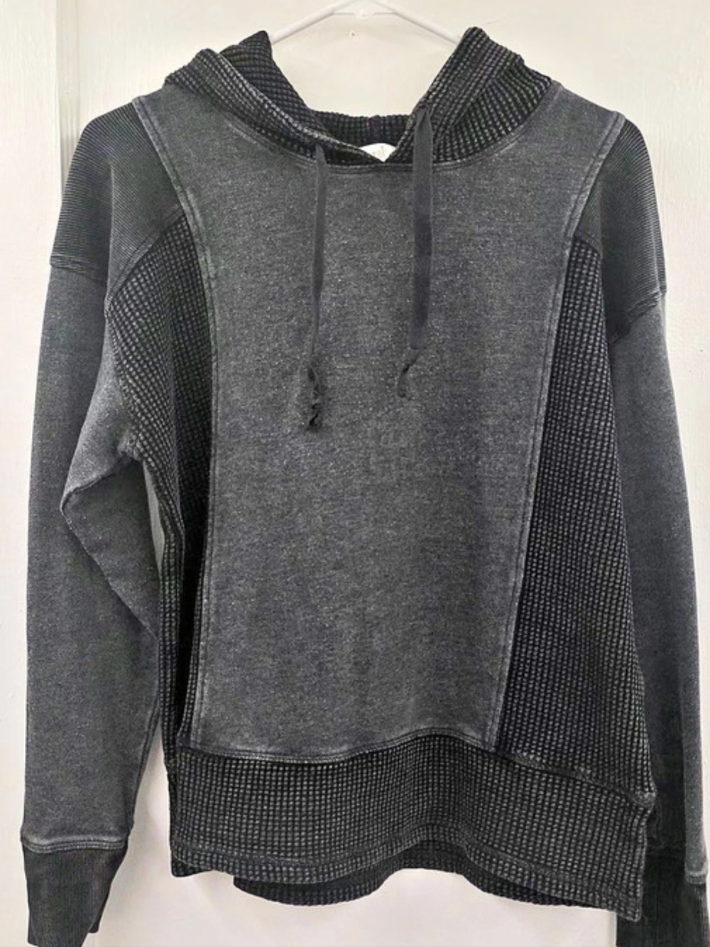 Natural Reflections Timberbrook Waffle Patchwork Hoodie M Charcoal Gray